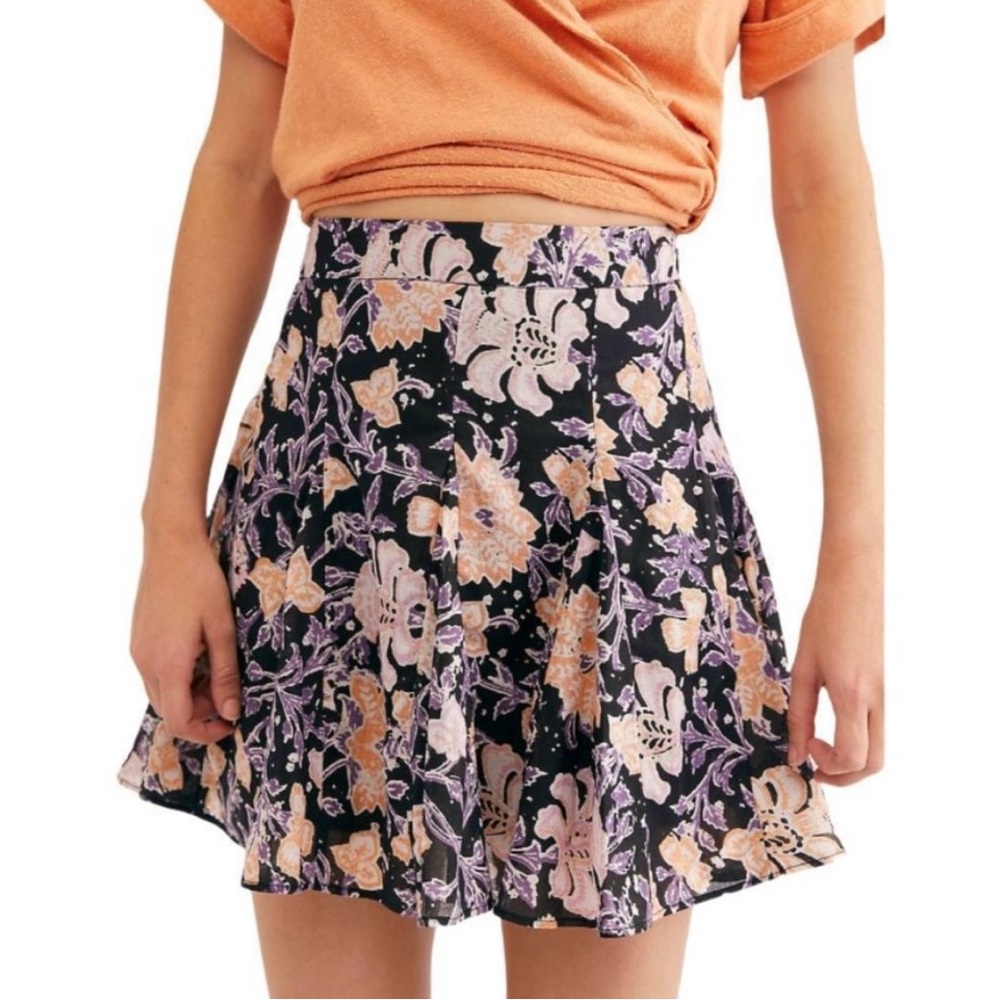 Free People End of the Island Floral Pleated Mini Skirt Size 6
